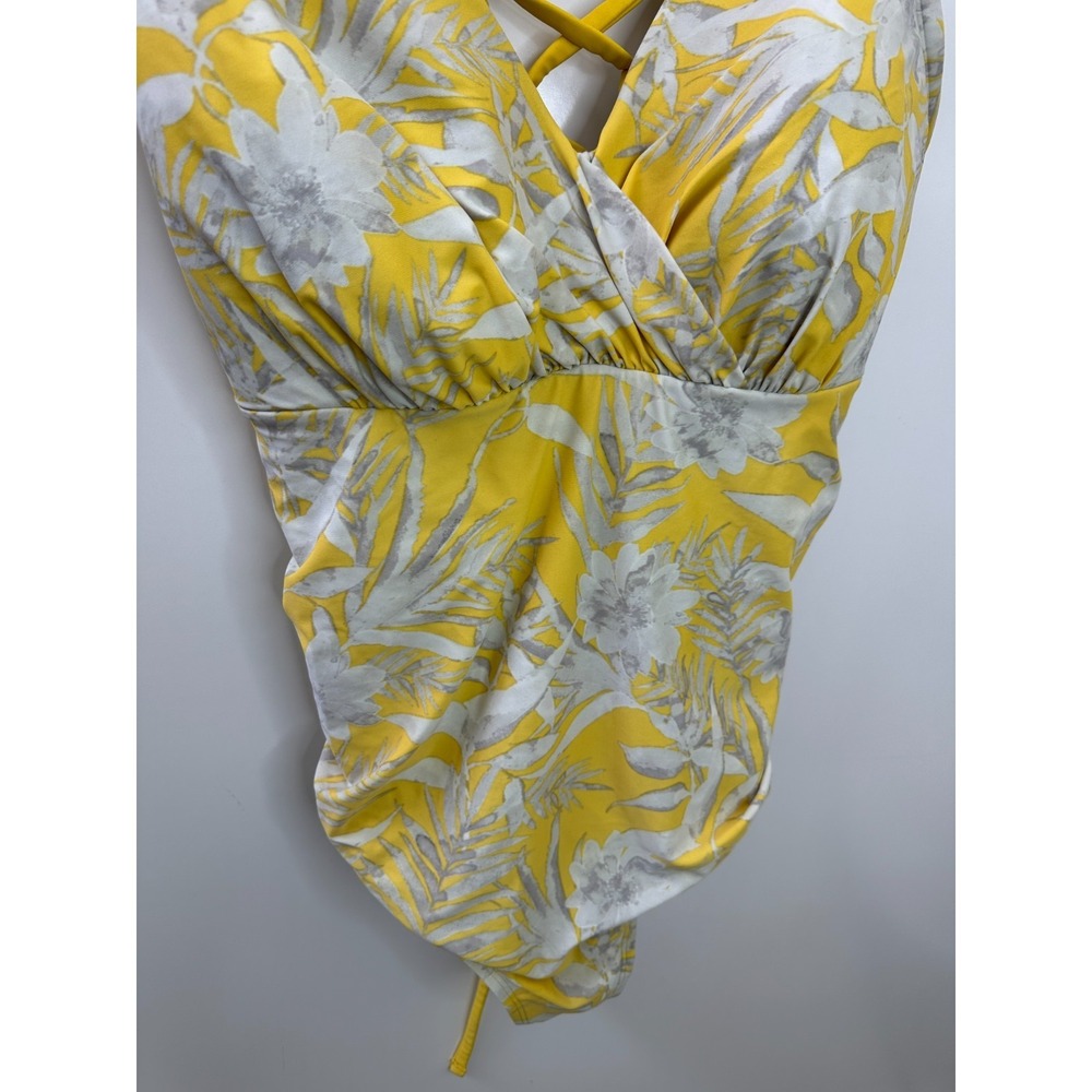 Cacique Swim One Piece Swimsuit Yellow Floral Lace Up Back Ruched Plus Size 20 - Picture 4 of 11